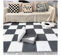 LNNNW Tapis Puzzle Rembourré Tapis de sol en mousse emboîtable de 12 pièces, blocs de tapis emboîtables en peluche, tapis de jeu en mousse douce et moelleuse Pliable et Portable(Gray+white,0.6cm)