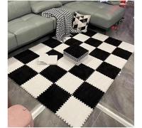 LNNNW Tapis Puzzle Rembourré Tapis de sol en mousse pelucheux à 10 poils, tapis à emboîtement doux antidérapant, tapis de sol doux polyvalent, blocs de tapis moelleux Pliable et Portable(Black+white)