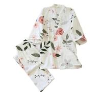 LNNXSZ Pyjama Femme Coton Ensemble Pyjama Kimono à Sept Manches for Femme, en Gaze de Coton, vêtements de Maison, Mignons et Doux, Printemps et Automne(Color-13,M)