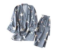 LNNXSZ Pyjama Femme Coton Ensemble Pyjama Kimono à Sept Manches for Femme, en Gaze de Coton, vêtements de Maison, Mignons et Doux, Printemps et Automne(Color-21,M)