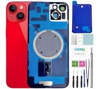 LNONLS 14 Plus Verre arrière de rechange pour iPhone 14 Plus Coque arrière en verre étanche et objectif d'appareil photo + Kit d'outils de réparation professionnel (rouge)