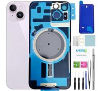 LNONLS 14 Verre arrière de rechange pour iPhone 14 avec cadre étanche et objectif d'appareil photo + kit d'outils de réparation professionnel (violet)