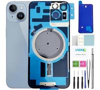 LNONLS 14 Verre arrière de rechange pour iPhone 14 avec cadre étanche et objectif d'appareil photo + kit d'outils de réparation professionnel (bleu)