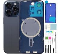 LNONLS 15 Pro Verre arrière de rechange pour iPhone 15 Pro avec logo étanche et objectif d'appareil photo + kit d'outils de réparation professionnel (titane bleu)