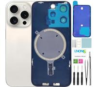 LNONLS 15 Pro Verre arrière de rechange pour iPhone 15 Pro avec logo étanche et objectif d'appareil photo + kit d'outils de réparation professionnel (titane blanc)