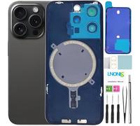 LNONLS 15 Pro Verre arrière de rechange pour iPhone 15 Pro avec logo étanche et objectif d'appareil photo + kit d'outils de réparation professionnel (titane noir)