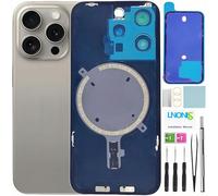 LNONLS 15 Pro Verre arrière de rechange pour iPhone 15 Pro avec logo étanche et objectif d'appareil photo + kit d'outils de réparation professionnel (titane naturel)