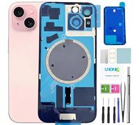 LNONLS 15 Vitres arrière de rechange pour iPhone 15 en verre étanche et objectif d'appareil photo + kit d'outils de réparation professionnel (rose)