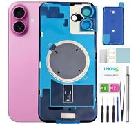 LNONLS 16 Plus Verre arrière de rechange pour iPhone 16 Plus Coque arrière en verre étanche et objectif d'appareil photo + Kit d'outils de réparation professionnel (rose)