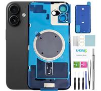 LNONLS 16 Plus Verre arrière de rechange pour iPhone 16 Plus Coque arrière en verre étanche et objectif d'appareil photo + Kit d'outils de réparation professionnel (Noir)