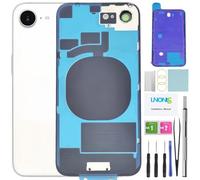 LNONLS 16e Verre arrière de rechange pour iPhone 16e avec cadre étanche et objectif d'appareil photo + kit d'outils de réparation professionnel (blanc)