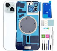 LNONLS Lot de 15 verres arrière de rechange pour iPhone 15 - Étanche - Objectif d'appareil photo - Kit d'outils de réparation professionnel (bleu)