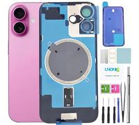 LNONLS Verre arrière de rechange pour iPhone 16 avec cadre étanche et objectif d'appareil photo + kit d'outils de réparation professionnel (rose)