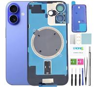 LNONLS Verre arrière de rechange pour iPhone 16 avec cadre étanche et objectif d'appareil photo + kit d'outils de réparation professionnel (outremer)
