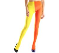 LNQ LUNIQI Collants bicolores 120 deniers pour femme, 1 pièce, opaques, contrastés, pour carnaval, Halloween, fête à thème, Orange + jaune vif