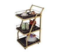 LNQKJXIIA Chariot de Bar à 3 Niveaux, Chariot à vin, Voiture-Restaurant Mobile en Fer forgé avec Rangement des Repas et Chariot de Service de Boissons(Black+Gold)