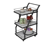 LNQKJXIIA Chariot de Bar à 3 Niveaux, Chariot à vin, Voiture-Restaurant Mobile en Fer forgé avec Rangement des Repas et Chariot de Service de Boissons(Svart)