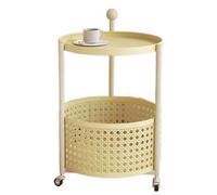 LNQKJXIIA Desserte Mobile à 3 Niveaux, Chariot à roulettes Rond avec Panier de Rangement for Repas, for la Chambre à Coucher(Geel)