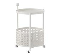 LNQKJXIIA Desserte Mobile à 3 Niveaux, Chariot à roulettes Rond avec Panier de Rangement for Repas, for la Chambre à Coucher(Wit)