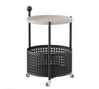 LNQKJXIIA Desserte Mobile à 3 Niveaux, Chariot à roulettes Rond avec Panier de Rangement for Repas, for la Chambre à Coucher(Svart)