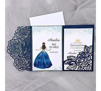 LNQKJXIIA Lot de 50 cartes d'invitation de mariage à trois volets, découpées au laser, 12,7 x 18,7 cm, for invitation de mariage, fiançailles, etc. Faire-part(Navy)