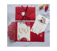 LNQKJXIIA Lot de 50 faire-part de mariage découpés au laser avec roses rouges, cartes d'invitation personnalisées Compatible with Quinceanera, fête prénatale, dîner Faire-part