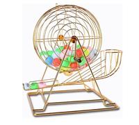 LNQKJXIIA Machine de loterie Manuelle avec 100 Boules, Cage métallique de 13 Pouces et Grand Plateau tournant for Jeux en Grand Groupe(Gold)