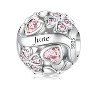 LNQOBU Breloque de pierre de Naissance pour Pandora Bracelet,perle de Charme de coeur D'amour en Argent Sterling 925, Pendentif en forme de Coeur D'amour pour les Femmes