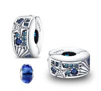 LNQOBU Charm de Bracelet Clip/Stopper en Argent Sterling 925 Pave Cubic Zirconia - Papillon, Star Moon - Bleu - Bijoux pour Femme