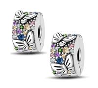 LNQOBU Clip/Stopper Charm pour Bracelet 925 Argent Sterling Pavé Cubic Zirconia Bead Star Moon Bleu Papillon Bijoux pour Femme