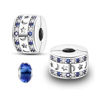 LNQOBU Clip/Stopper Charms pour Bracelet 925 Argent Sterling Pave Cubic Zirconia Charm Bead Star Moon Charme Bleu Papillon Charm Bijoux pour Femme