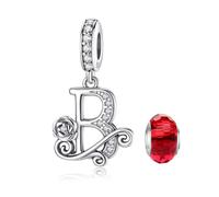 LNQOBU Rose Charms Lettre de L'alphabet Argent sterling 925 Avec 5A Zircone Femmes Perles Charm Compatible Pour European Bracelet