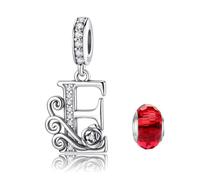 LNQOBU Rose Charms Lettre de L'alphabet Argent sterling 925 Avec 5A Zircone Femmes Perles Charm Compatible Pour European Bracelet