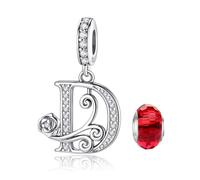 LNQOBU Rose Charms Lettre de L'alphabet Argent sterling 925 Avec 5A Zircone Femmes Perles Charm Compatible Pour European Bracelet