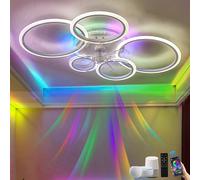 lnrosy Plafonnier Ventilateur Compatible avec Alexa et Google Assistant 95cm RGB Lustre Ventilateur avec 6 Vitesses et Silencieux Intelligente Lampe Ventilateur avec Dimmerabile Pour Salon Blanc