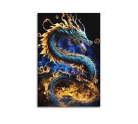 LNSIZH Poster de créatures fantastiques - Impression sur toile - Motif dragon bleu flamme - 40 x 60 cm