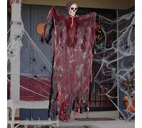 LNSYSNS Deco Halloween Exterieur, 107 cm d'halloween Pendaison Ghost, Deco Halloween, avec Toile D'araignée Artificielle 60g et 20 Petites Araignées, pour Portes, Fenêtres et Arbres