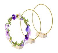 LNSYSNS Lot de 3 Anneau avec Support en Bois (20 cm) Floral Hoop, Cercle Macrame pour Couronnes de Fleurs Séchées, Décoration DIY et Décoration Murale