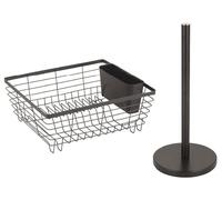 LNT France - Égouttoir à Vaisselle en métal Noir Mat pour évier avec Support à Couverts, Support à Vaisselle en Acier Inoxydable pour évier, Egouttoir Moderne (Egouttoir + Porte Sopalin)