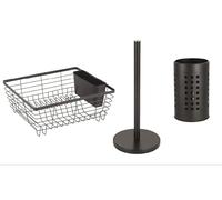 LNT France - Égouttoir à Vaisselle en métal Noir Mat pour évier avec Support à Couverts, Support à Vaisselle en Acier Inoxydable pour évier, Egouttoir Moderne (Egouttoir + Pot + Porte sopalin)