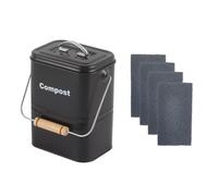 LNT France - Poubelle à Compost en Acier au Carbone pour comptoir de Cuisine, 3 L avec 4 Filtres à Charbon-Noir