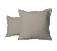 LNT France - Taie d'oreiller carrées - Volants piqués - 100% Lin Lavé - 65x65 cm - Linge de Maison - Taie d’Oreiller - Lot de 2 (Sable)