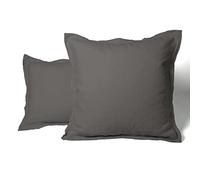 LNT France - Taie d'oreiller carrées - Volants piqués - 100% Lin Lavé - 65x65 cm - Linge de Maison - Taie d’Oreiller - Lot de 2 (Gris Anthracite)