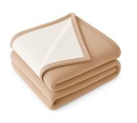 LNT Les nouveaux textiles - Couverture Polaire Luxe Double Couleur - 180 x 220 cm, 100% Polyester 450 g/m² traité Non feu - Ultra Chaude, Ultra Douce, Couverture pour Lit et Canapé (Sable & Glace)