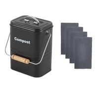 LNT Les nouveaux textiles - Poubelle à Compost en Acier au Carbone pour comptoir de Cuisine, 3 L Seau à Compost avec Couvercle,Poubelle Compost Cuisine Comprend 4 Filtres à Charbon-Noir