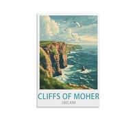 LNUYITR Affiches de voyage vintage falaises de Moher Irlande - 30 x 45 cm - Impression sur toile - Décoration murale moderne pour chambre à coucher