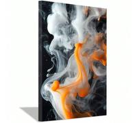 LNwnmyyg Tableau abstrait à l'encre blanche et orange, impression sur toile, grande œuvre d'art fluide et moderne, décoration murale pour salon, chambre ou bureau (60 x 90 cm/sans cadre)