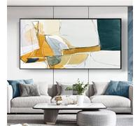 LNwnmyyg Tableau abstrait moderne aux tons dorés et bleus, paysage sur toile, décoration murale nordique pour salon (90 x 180 cm, sans cadre)