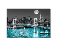 LNwnmyyg Tableau sur toile représentant la skyline de New York, avec des bâtiments néon abstraits, idéal pour la décoration du salon (50 x 75 cm, sans cadre).