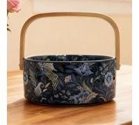 Lnwwrv Bol à Bonbons en céramique avec poignée en Bois, Plat de Service décoratif pour Mariage et Usage Domestique, idéal pour la Cuisine, la Table à Manger et la décoration de Bureau,Noir